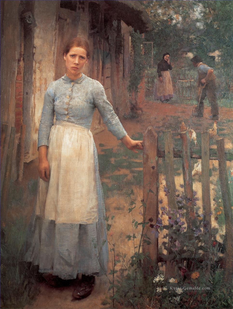 Das Mädchen am Tor moderne Bauern impressionistischen Sir George Clausen Ölgemälde